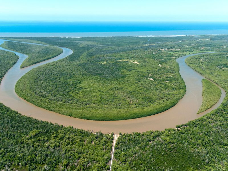 CNW7NE Rufiji River estuary, aerial view, Lindi Region, Tanzania